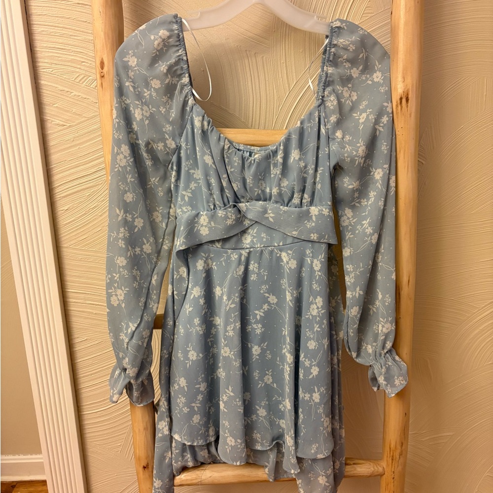 Floral Blue Long Sleeve Dress